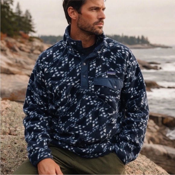 Patagonia Other - Patagonia Synchilla Snap-T Mens L Navy Geometric Fleece Pullover 25551 FA24